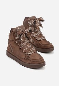 Born2be - Brązowe Sneakersy z Ozdobnymi Sznurówkami Eveslia. Okazja: na co dzień. Zapięcie: sznurówki. Kolor: brązowy. Materiał: jeans #4