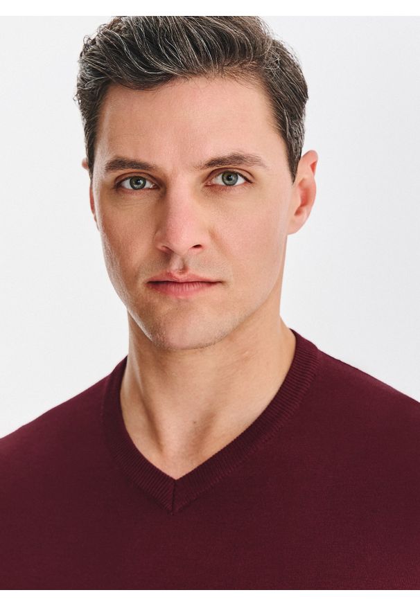 Pako Lorente - PAKO LORENTE - Bordowy sweter męski v-neck. Okazja: na co dzień. Kolor: czerwony, brązowy, czarny, zielony. Materiał: wiskoza, nylon. Sezon: jesień. Styl: casual