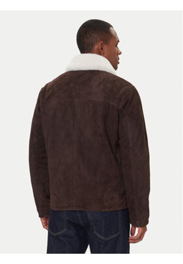 JOOP! Jeans Kurtka skórzana Byer 2620066 Brązowy Regular Fit. Kolor: brązowy. Materiał: skóra