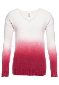 Sweter w cieniowanym kolorze bonprix biel wełny - jeżynowy czerwony. Typ kołnierza: dekolt w serek. Kolor: biały. Materiał: materiał, akryl #1