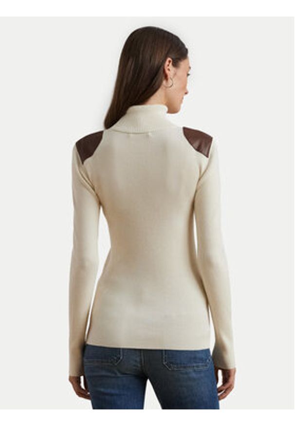 Lauren Ralph Lauren - LAUREN RALPH LAUREN Golf 200951386001 Écru Slim Fit. Typ kołnierza: golf. Kolor: kremowy. Materiał: bawełna
