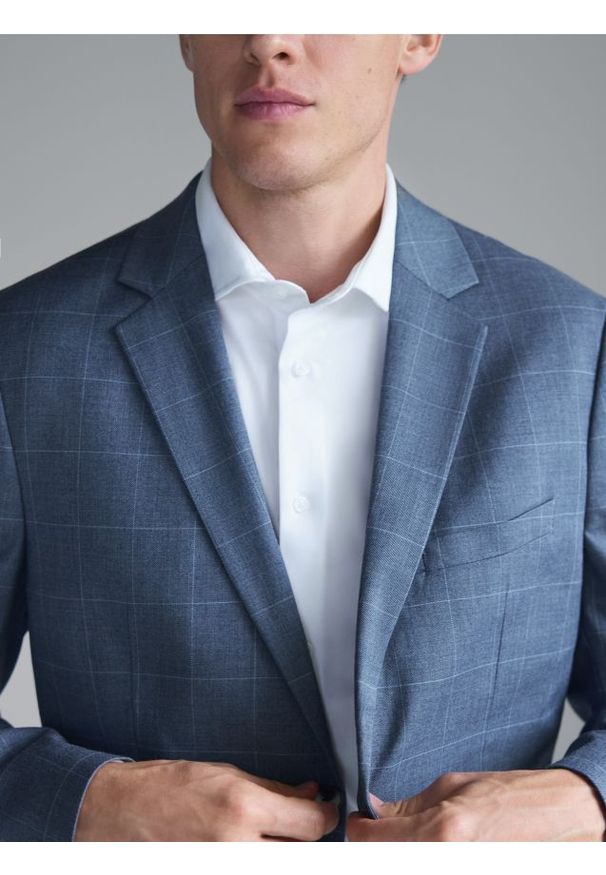 Reserved - Marynarka slim fit w kratę - niebieski. Kolor: niebieski. Materiał: wiskoza, tkanina
