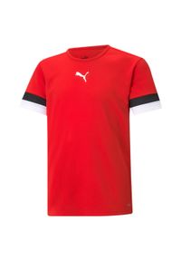 Koszulka piłkarska dla dzieci Puma teamRISE Jersey Jr. Kolor: wielokolorowy, czarny, czerwony. Materiał: poliester. Sport: piłka nożna