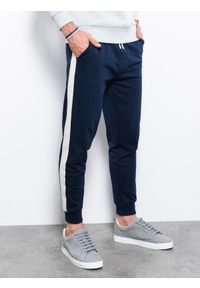 Ombre Clothing - Spodnie męskie dresowe joggery P951 - granatowe - XXL. Kolor: niebieski. Materiał: dresówka