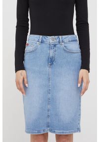 Lee Cooper spódnica jeansowa mini prosta. Okazja: na co dzień. Kolor: niebieski. Materiał: jeans. Styl: casual