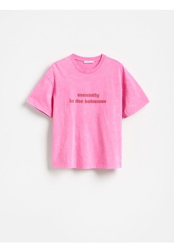 Reserved - Bawełniany t-shirt - różowy. Kolor: różowy. Materiał: bawełna