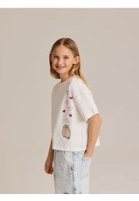 Reserved - Bawełniany t-shirt Pusheen - złamana biel. Materiał: bawełna #1