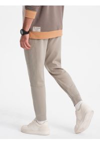 Ombre Clothing - Męskie spodnie dresowe joggery na gumce z przeszyciami – popielate V1 - Rozmiar: L. Kolor: szary. Materiał: dresówka. Wzór: aplikacja #2