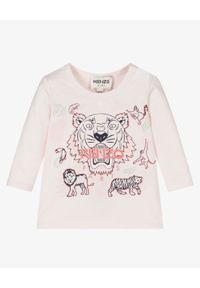 Kenzo kids - KENZO KIDS - Jasnoróżowa koszulka z nadrukami Tiger 0-3 lat. Kolor: wielokolorowy, różowy, fioletowy. Materiał: bawełna. Długość rękawa: długi rękaw. Długość: długie. Wzór: nadruk. Sezon: lato