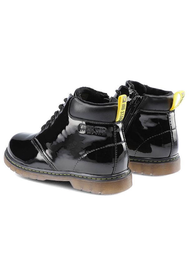 Big-Star - Kozaki damskie Big Star, sznurowany fason lakierowana cholewka podwyższona konstrukcja wzmocniona pięta, czarne, GG374075. Okazja: na co dzień, na uczelnię, na spacer. Zapięcie: sznurówki. Kolor: czarny. Materiał: syntetyk, futro, materiał, lakier, guma, skóra ekologiczna. Szerokość cholewki: normalna. Sezon: zima. Styl: rockowy, casual, elegancki