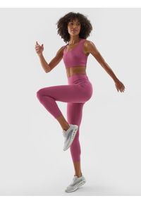 4f - 4F Legginsy treningowe 7/8 z wysokim stanem damskie - fioletowe XL. Stan: podwyższony. Kolor: różowy. Materiał: włókno, dzianina, materiał, elastan, poliester. Wzór: jednolity, gładki, ze splotem. Sport: fitness #1