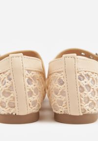 Born2be - Beżowe Siateczkowe Balerinki w Stylu Mary Jane z Szydełkowym Wzorem Tramlea. Okazja: na co dzień, na uczelnię. Zapięcie: pasek. Kolor: beżowy. Materiał: jeans. Styl: casual #5