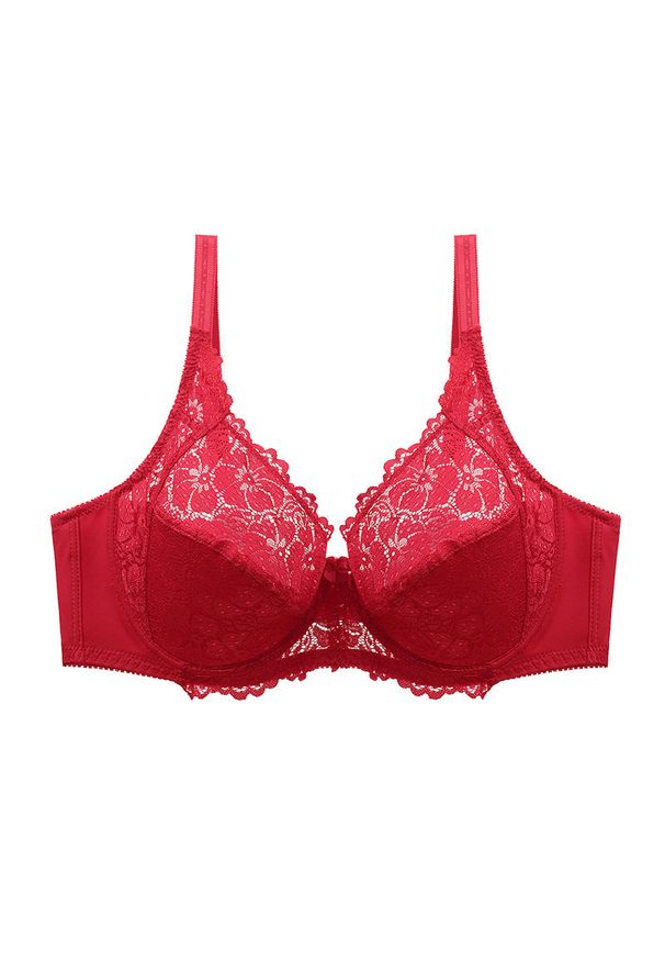 Intica - Biustonosz koronkowy plus size z delikatnym wsparciem na co dzień i okazje Natusuko. Kolekcja: plus size. Kolor: czerwony. Materiał: koronka. Wzór: koronka