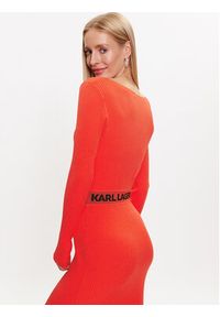 Karl Lagerfeld - KARL LAGERFELD Sukienka codzienna 231W1358 Pomarańczowy Regular Fit. Okazja: na co dzień. Typ kołnierza: dekolt w karo. Kolor: pomarańczowy. Materiał: wiskoza. Typ sukienki: proste. Styl: casual #4