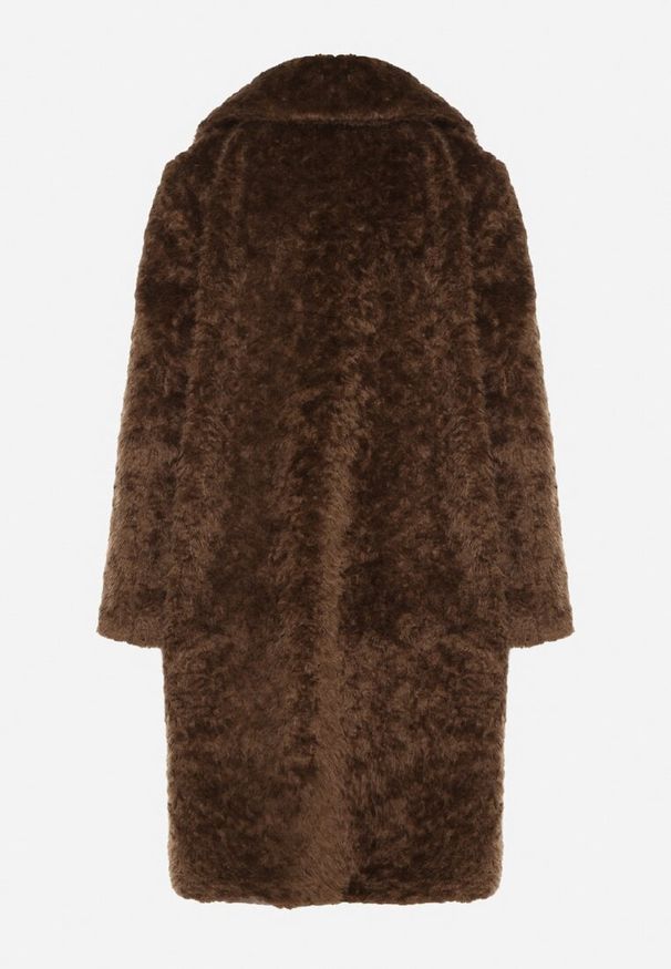 Born2be - Brązowy Długi Płaszcz Futrzany w Stylu Teddy Tadele. Kolor: brązowy. Materiał: futro. Długość: długie. Sezon: zima. Styl: klasyczny