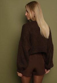 Born2be - Brązowy Kardigan Bez Zapięć z Dodatkowym Topem z Wełną i Wiskozą Fendorie. Kolor: brązowy. Materiał: wełna, wiskoza. Długość rękawa: na ramiączkach. Długość: długie. Styl: elegancki #7