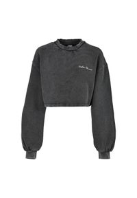 Bluza kołnierz rong krótka frotte z małymi haftami dla kobiet Urban Classics. Kolor: czarny. Długość: krótkie. Wzór: haft #1