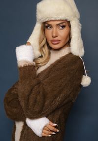Renee - Brązowy Kardigan Niezapinany z Wełną i Wsuwanymi Kieszeniami Rianessa. Kolor: brązowy. Materiał: wełna #5