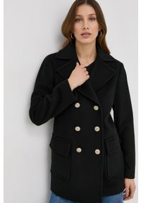 MAX&Co. Płaszcz wełniany kolor czarny przejściowy dwurzędowy. Kolor: czarny. Materiał: wełna. Styl: klasyczny