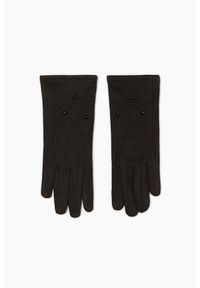MOODO - Gładkie rękawiczki z koralikami czarne. Kolor: czarny. Materiał: poliester. Wzór: gładki