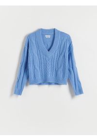Reserved - Sweter z wełną - niebieski. Kolor: niebieski. Materiał: wełna