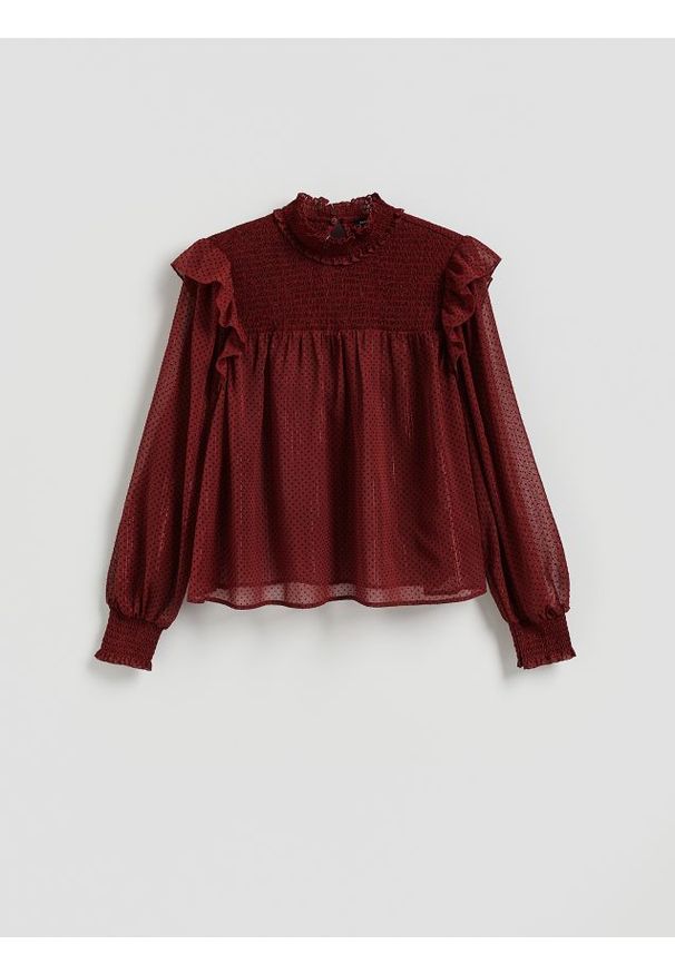 Reserved - Bluzka z metalizowaną nicią - burgundowy. Kolor: czerwony. Materiał: tkanina