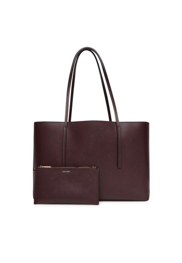 Calvin Klein Torebka Foil Logo Tote W/Pouch LV04F3274G Bordowy. Kolor: czerwony. Materiał: skórzane
