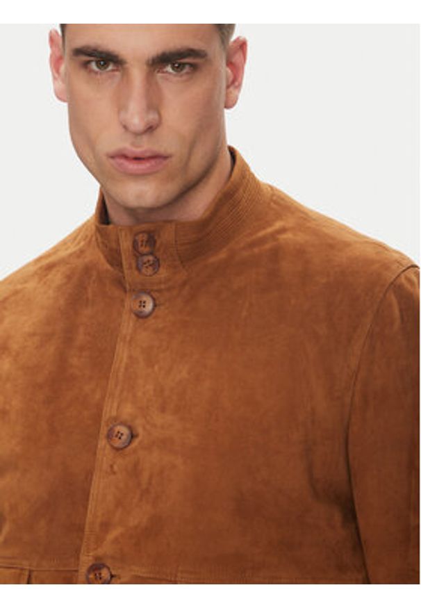 Serge Pariente Kurtka skórzana Starter Vs Brązowy Regular Fit. Kolor: brązowy. Materiał: skóra