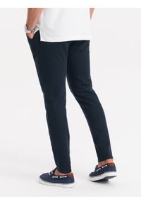 Ombre Clothing - Dzianinowe spodnie męskie z gumką w pasie - granatowe V3 OM-PACP-0116 - XXL. Kolor: niebieski. Materiał: dzianina #5