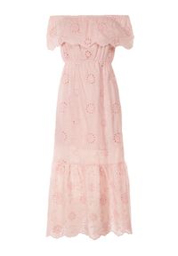 Born2be - Jasnoróżowa Sukienka Pisiliphis. Kolor: różowy. Materiał: bawełna. Wzór: haft, aplikacja, kwiaty. Typ sukienki: rozkloszowane. Długość: midi #4