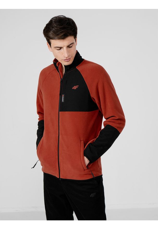 4f - Polar ze stójką Polartec® męski. Typ kołnierza: kołnierzyk stójkowy. Kolor: czerwony. Materiał: polar. Długość rękawa: raglanowy rękaw