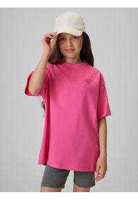 4f - 4F T-shirt loose gładki dziewczęcy - różowy 158/164 (12-14 lat). Okazja: na uczelnię, na co dzień, na spacer. Kolor: różowy. Materiał: dresówka, dzianina. Wzór: gładki. Sezon: lato. Styl: klasyczny, casual #1