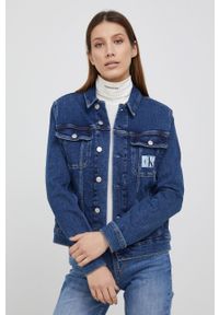 Calvin Klein Jeans Kurtka jeansowa damska kolor granatowy przejściowa. Okazja: na co dzień. Kolor: niebieski. Styl: casual