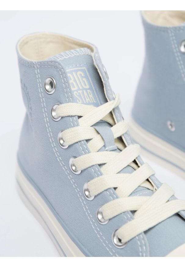 Big-Star - Trampki damskie wysokie błękitne NN274279 400. Okazja: na spacer. Wysokość cholewki: przed kolano. Kolor: niebieski. Szerokość cholewki: normalna. Sezon: lato