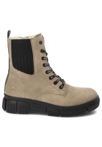 Beżowe Botki Rieker Ocieplane Buty Damskie. Okazja: na spacer, na co dzień. Kolor: beżowy. Materiał: materiał. Sezon: zima, jesień. Styl: casual, elegancki #4