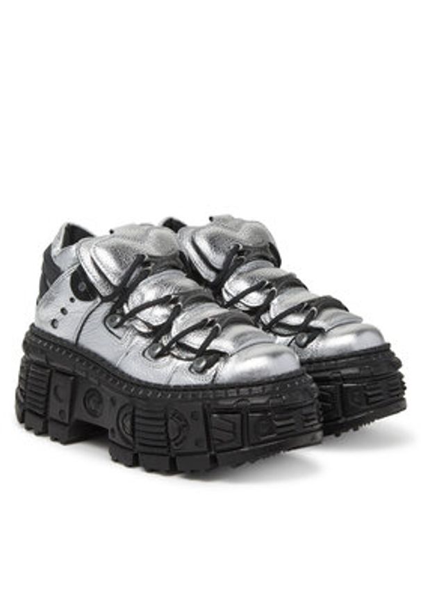 NEW ROCK Botki M-106WALL-C16 Srebrny. Kolor: srebrny. Materiał: skóra. Styl: rockowy