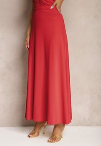 Renee - Czerwona Rozkloszowana Spódnica High Waist z Marszczeniem w Pasie Nolisea. Stan: podwyższony. Kolor: czerwony. Materiał: tkanina #5