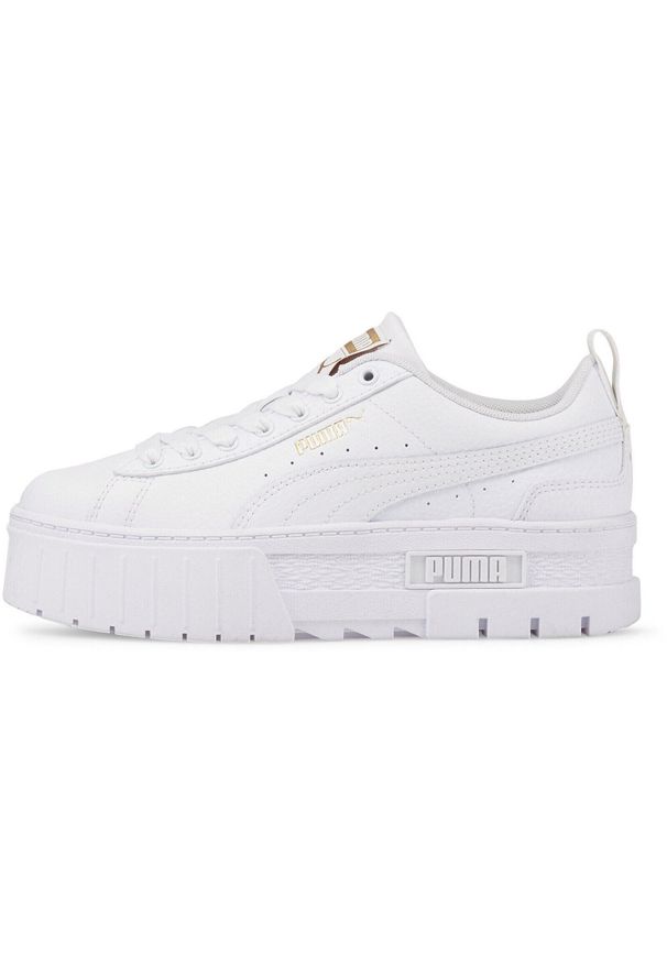 Buty sportowe Puma Mayze Lth Jr. Okazja: na co dzień. Kolor: biały. Materiał: skóra, syntetyk, materiał, tkanina. Sport: turystyka piesza