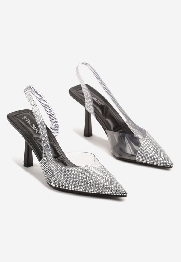 Renee - Czarne Transparentne Sandały Slingback z Cyrkoniami Harilssa. Okazja: na imprezę. Kolor: czarny