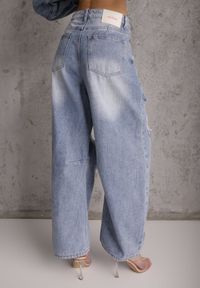 Renee - Niebieskie Bawełniane Jeansy Ballloon z Wiskozą High Waist Ozdobione Dziurami Lamma. Stan: podwyższony. Kolor: niebieski. Wzór: aplikacja. Sezon: wiosna #8