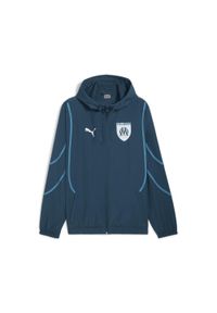 Puma - Męska kurtka przedmeczowa z tkaniny Olympique Marsylia PUMA. Kolor: niebieski. Materiał: tkanina #1