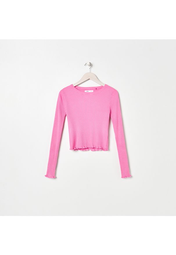 Sinsay - Krótki sweter - Różowy. Kolor: różowy. Długość: krótkie