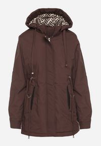 Born2be - Brązowa Kurtka Parka z Kapturem z Ozdobną Wyściółką Tiolara. Okazja: na co dzień, na spacer. Typ kołnierza: kaptur. Kolor: brązowy. Materiał: jeans. Styl: sportowy, casual