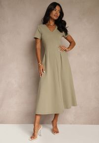 Renee - Jasnozielona Casualowa Sukienka z Bawełną Zeredira. Okazja: na co dzień. Kolor: zielony. Materiał: bawełna. Styl: casual
