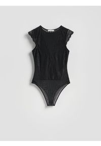 Reserved - Siateczkowe body z koronką - czarny. Kolor: czarny. Materiał: koronka. Wzór: koronka #1