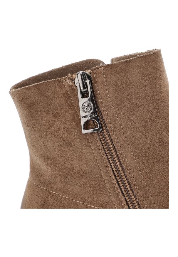 Botki damskie Vinceza, cholewka z materiału zabudowany fason za kostkę zapinane na suwak, beżowe, 39961. Wysokość cholewki: za kostkę. Kolor: beżowy. Materiał: materiał. Szerokość cholewki: normalna