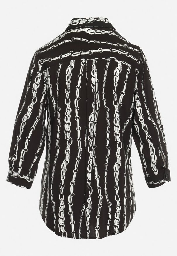 Born2be - Czarna Koszula z Bawełny i Wiskozy w Łańcuszkowy Wzór Zirenia. Okazja: na co dzień. Typ kołnierza: kołnierzyk klasyczny. Kolor: czarny. Materiał: bawełna, wiskoza. Długość rękawa: długi rękaw. Długość: długie. Wzór: aplikacja. Styl: casual, elegancki, klasyczny