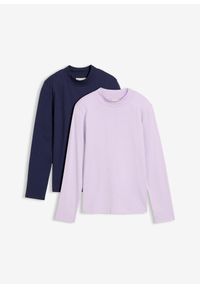 bonprix - Koszulka z golfem (2 szt.). Typ kołnierza: golf. Kolor: fioletowy. Długość rękawa: długi rękaw. Długość: długie. Wzór: gładki #1