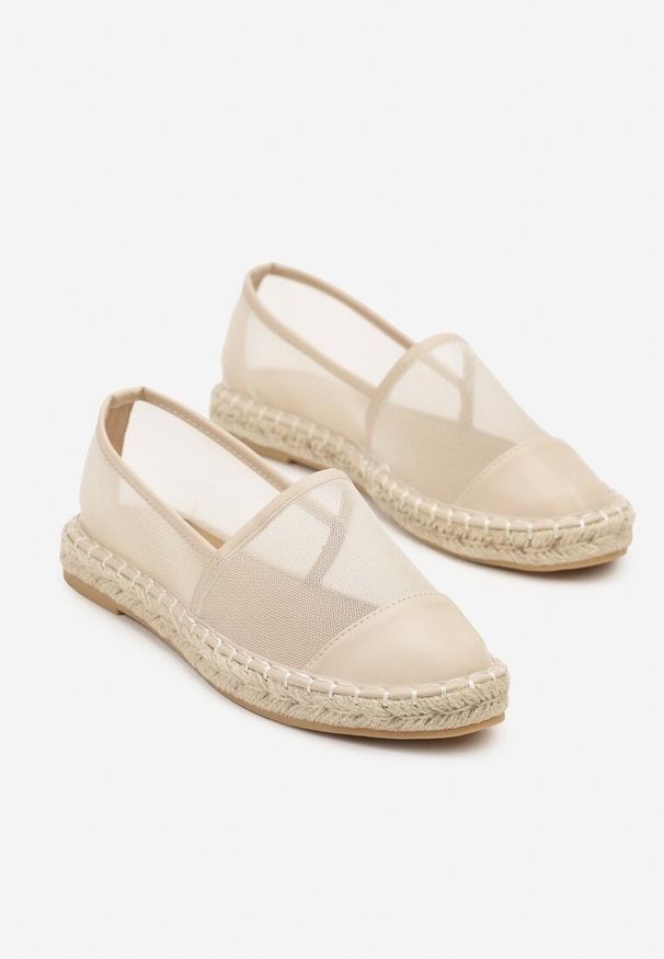 Renee - Beżowe Espadryle z Siateczki na Plecionej Podeszwie Folirelin. Okazja: na co dzień. Kolor: beżowy. Materiał: materiał. Sezon: lato. Styl: klasyczny, casual