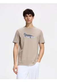 Reserved - T-shirt regular z nadrukiem - szary. Kolor: szary. Materiał: bawełna, dzianina. Wzór: nadruk #1